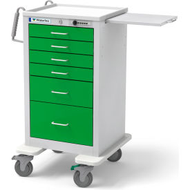 6-Drawer Steel Junior Tall Medical Bedside Cart, Push Button Lock, Spring Green