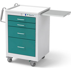 4-Drawer Steel Junior Short Medical Bedside Cart, Key Lock, Teal Green