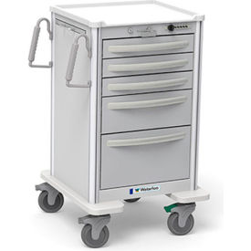 5-Drawer Aluminum Junior Medium Nurse Server Cart, Push Button Lock, Light Gray