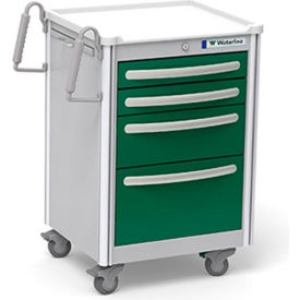 4-Drawer Aluminum Junior Short Medical Bedside Cart, Key Lock, Fairway Green