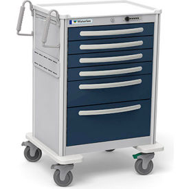 6-Drawer Aluminum Tall Anesthesia Cart, Push Button Lock, Dark Blue
