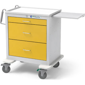 3-Drawer Steel Short Isolation Cart, Key Lock, Yellow