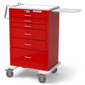 6-Drawer Steel X-Tall Emergency Cart, Lever Lock, Red