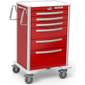6-Drawer Aluminum X-Tall Emergency Cart, Lever Lock, Red