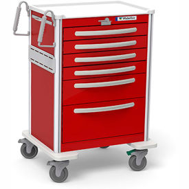 6-Drawer Aluminum Tall Emergency Cart, Lever Lock, Red