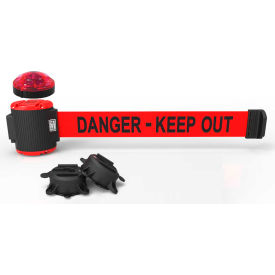 Magnetic Wall Mount Barrier W/Light Kit, 30' Red "Danger-Keep Out" Belt