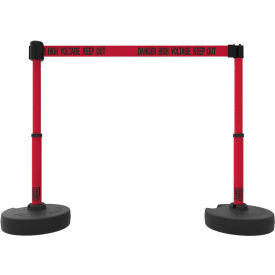 PLUS X2 Barrier Set, 42" Red Post, 15' Red "Danger High Voltage Keep Out" Belt