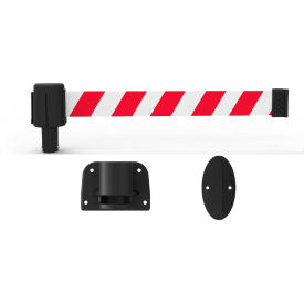 Wall Mount Retractable Belt Barrier, 15' Red/White Diagonal Belt