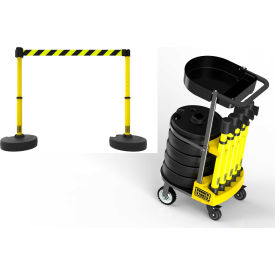 PLUS Cart Package W/Tray, 42" Yellow Post, 15' Black/Yellow Diagonal Stripe Belt