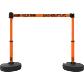 PLUS Barrier Set X2, 42" Orange Post, 15' Orange "Danger-Forklift Traffic" Belt