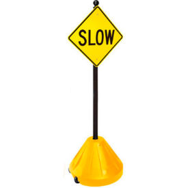 XL-Portable Pole Rolling Sign Base, 48" Pole, Yellow