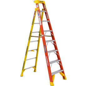 8' Fiberglass Leansafe Ladder w/ Plastic Tool Tray, 300 lb. Cap - L6208