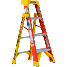 4' Fiberglass Leansafe Ladder with Plastic Tool Tray, 300 lb. Capacity