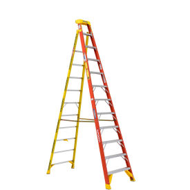 12' Fiberglass Leansafe Ladder w/ Plastic Tool Tray, 300 lb. Cap