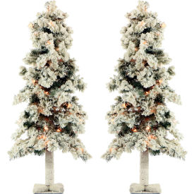 Artificial Christmas Tree - 3 Ft. Snowy Alpine Tree - Clear Lights - Set of 2