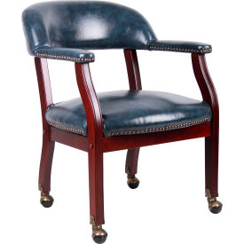 Ivy League Executive Captain's Chair with Casters - Vinyl - Blue