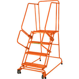 6 Step Steel Orange Tilt And Roll Ladder with Expanded Tread - TR-6-X-O