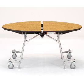 60" Round Mobile Cafeteria Table, Oak Top/Chrome Frame
