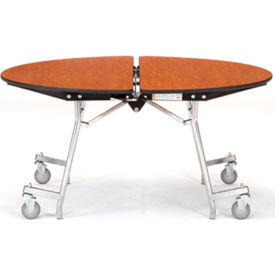 48" Round Mobile Cafeteria Table, Walnut Top/Black Frame