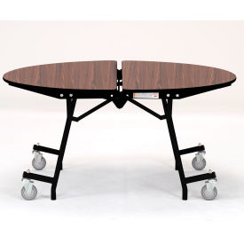 60" Round Mobile Cafeteria Table, Walnut Top/Black Frame