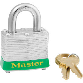 Laminated Steel Safety Padlock, 1-9/16"W x 3/4"H Shackle, Green, 3/Set