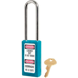 Thermoplastic Zenex Safety Padlock, 1-1/2"W x 3"H Shackle, Teal