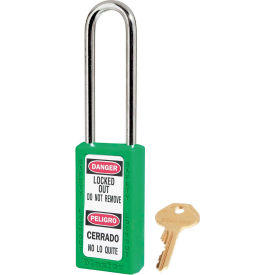 Thermoplastic Safety Padlock, 1-1/2"W x 1-1/2"H Shackle, GRN