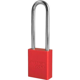 Aluminum Safety Padlock, 1-1/2"W x 3"H Shackle, Red
