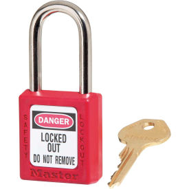 Thermoplastic Zenex Safety Padlock, 1-1/2"H Shackle, Red, 3/Set
