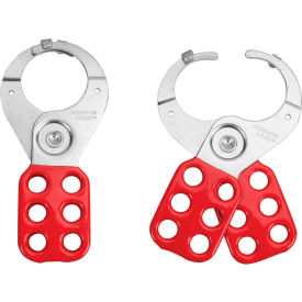 Safety Hasp, 1-1/2" diameter steel jaws with locking tabs, Red