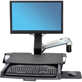 StyleView Sit-Stand Combo Arm with Worksurface, Polished Aluminum