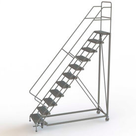 11 Step 24"W Steel Safety Angle Rolling Ladder, Perforated Tread, Gray