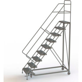 9 Step 24"W Steel Safety Angle Rolling Ladder, Perforated Tread, Gray