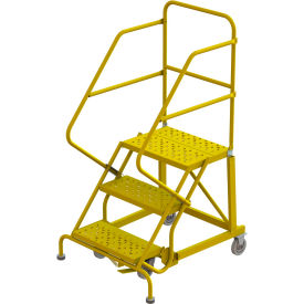 Steel Safety Angle Rolling Ladder, Perforated Tread, Safety Yellow - 24"W
