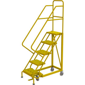 5 Step 16"W Steel Safety Angle Rolling Ladder, Perforated Tread, Safety Yellow