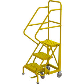 Steel Safety Angle Rolling Ladder, Perforated Tread, Safety Yellow - 16"W - KDEC103166-Y