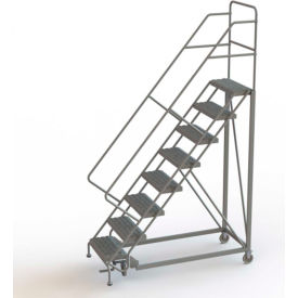 8 Step 24"W Steel Safety Angle Rolling Ladder, Perforated Tread, Gray