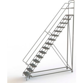 15 Step 24"W Steel Safety Angle Rolling Ladder, Grip Strut, Gray