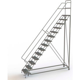 14 Step 24"W Steel Safety Angle Rolling Ladder, Grip Strut, Gray