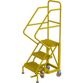 16"W Steel Safety Angle Rolling Ladder, Grip Strut, Safety Yellow