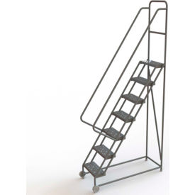 7 Step Steel 16"W Tilt & Roll Ladder, Perforated Tread