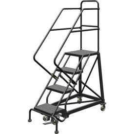 4 Step 24"W Steel Safety Angle Rolling Ladder, Perforated Tread, Gray