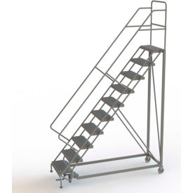 10 Step 24"W Steel Safety Angle Rolling Ladder, Grip Strut, Gray