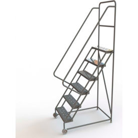 6 Step Steel 24"W Tilt & Roll Ladder, Perforated Tread