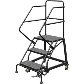 Steel Safety Angle Rolling Ladder, Perforated Tread, Gray - 24" Wide, 3 Steps