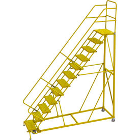 12 Step 24"W Steel Safety Angle Rolling Ladder, Perforated Tread, Safety Yellow