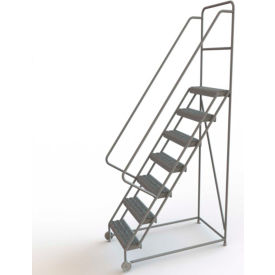 7 Step Steel 24"W Tilt & Roll Ladder, Grip Strut Tread