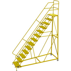 13 Step 24"W Steel Safety Angle Rolling Ladder, Perforated Tread, Safety Yellow