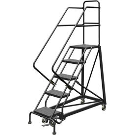 5 Step 16"W Steel Safety Angle Rolling Ladder, Perforated Tread, Gray