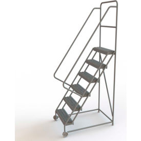 6 Step Steel 24"W Tilt & Roll Ladder, Grip Strut Tread